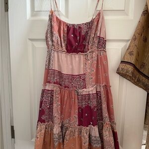 Lucky Brand Pink and Red Patchwork Midi Dress